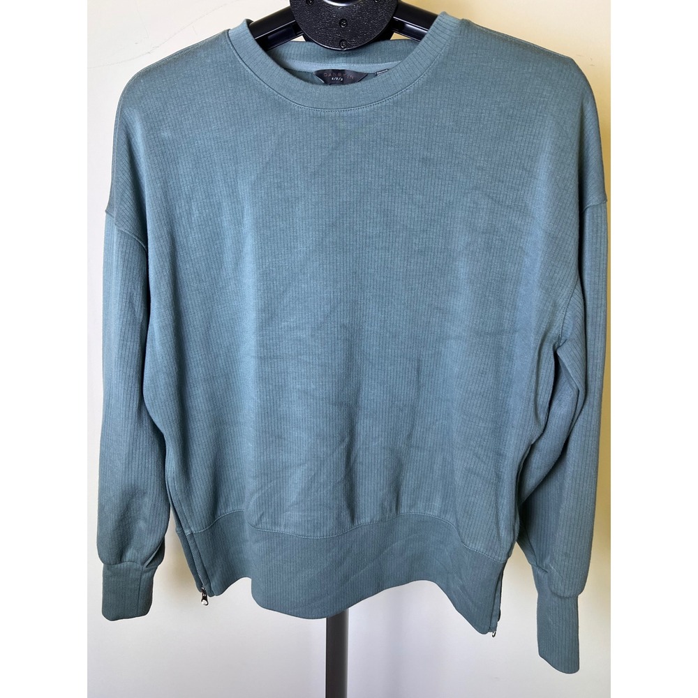 Danskin Ribbed Side-Zip Sweatshirt Women Small Blue Green Fall Athleisure
